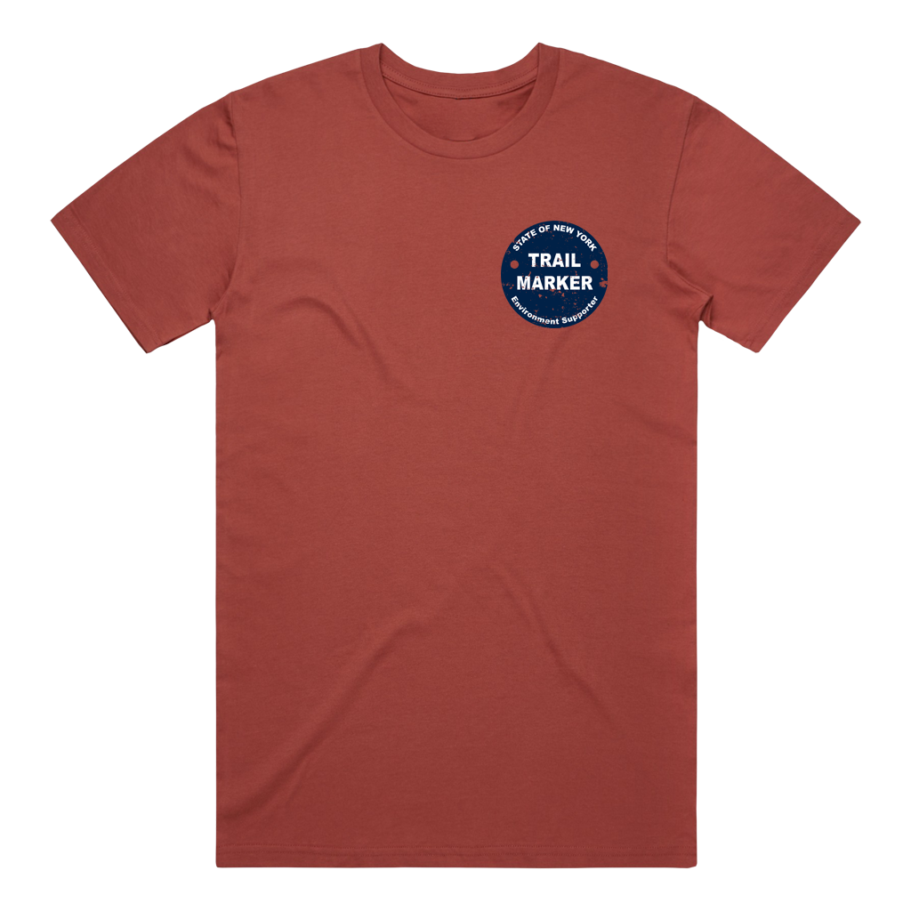 We love the ADKs so much, we took an original photo taken from the Gothics and put it on the back of an ultra-comfy tee. The front design features an illustration of an Adirondack Park trail marker.  Only found at 518 Prints  Tee features: Regular fit, crew neck, mid weight, 5.3 oz/yd2, 28-singles, 100% combed cotton (heathers 15% viscose), neck ribbing, side seamed, shoulder to shoulder tape, double needle hems, and preshrunk to minimize shrinkage.