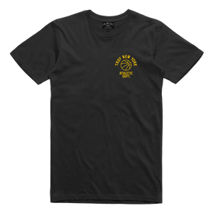 Show some hometown pride in sporty style. Our "Athletic Dept" tee features the words "Troy New York Athletic Dept." surrounding a basketball on both back and front chest prints. This design is printed on a comfortable yet tough black tee.  Only Found at 518 Prints