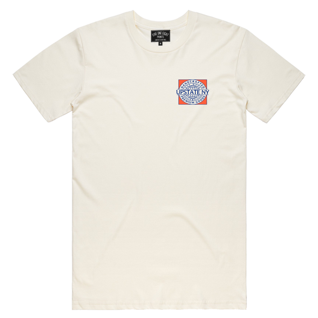 Handcrafted in Upstate New York - this ultra-comfortable tee is perfect for any occasion. Custom design is printed on the front and back of this off-white tee.  Only Found at 518 Prints