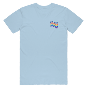 Love is love is love. Our 2019 Pride Month tee features a minimalist rainbow with the words "Pride" and "Troy NY" on the front left chest of a light blue tee.  Only found at 518 Prints
