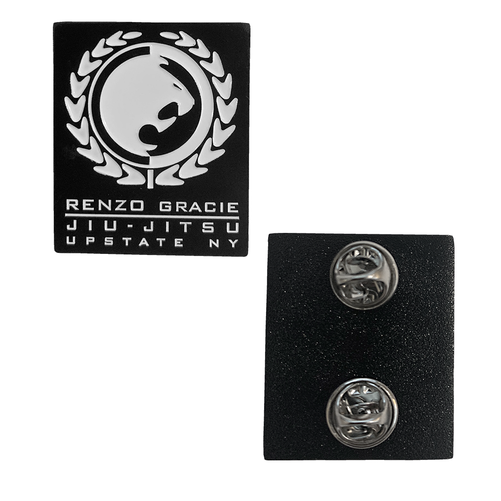 Renzo Gracie Latham "Upstate Lion Laurel" design, rendered as an enamel pin.