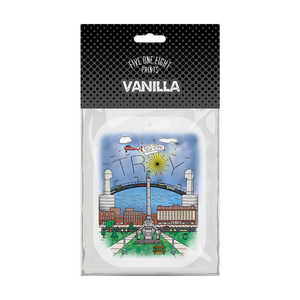 Yes, we made air fresheners! Featuring our original Troy Airbrush illustration on a lavender or vanilla scented freshener.  Only found at 518 Prints