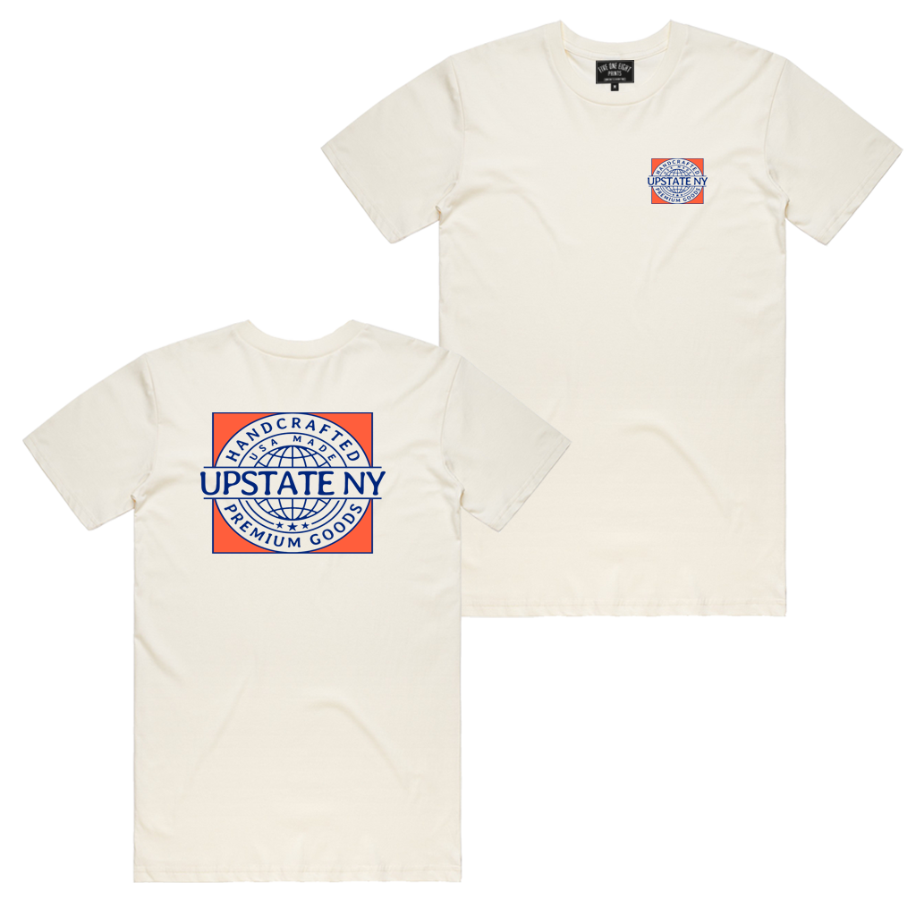 Handcrafted in Upstate New York - this ultra-comfortable tee is perfect for any occasion. Custom design is printed on the front and back of this off-white tee.  Only Found at 518 Prints