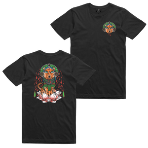Show off your inner tiger with our Mandala Tiger tee! Printed in vibrant multicolor on the front and back of a black tee.  Original illustration by Carlos Cardenas (IG: @carlosxcardenas)  Only Found at 518 Prints