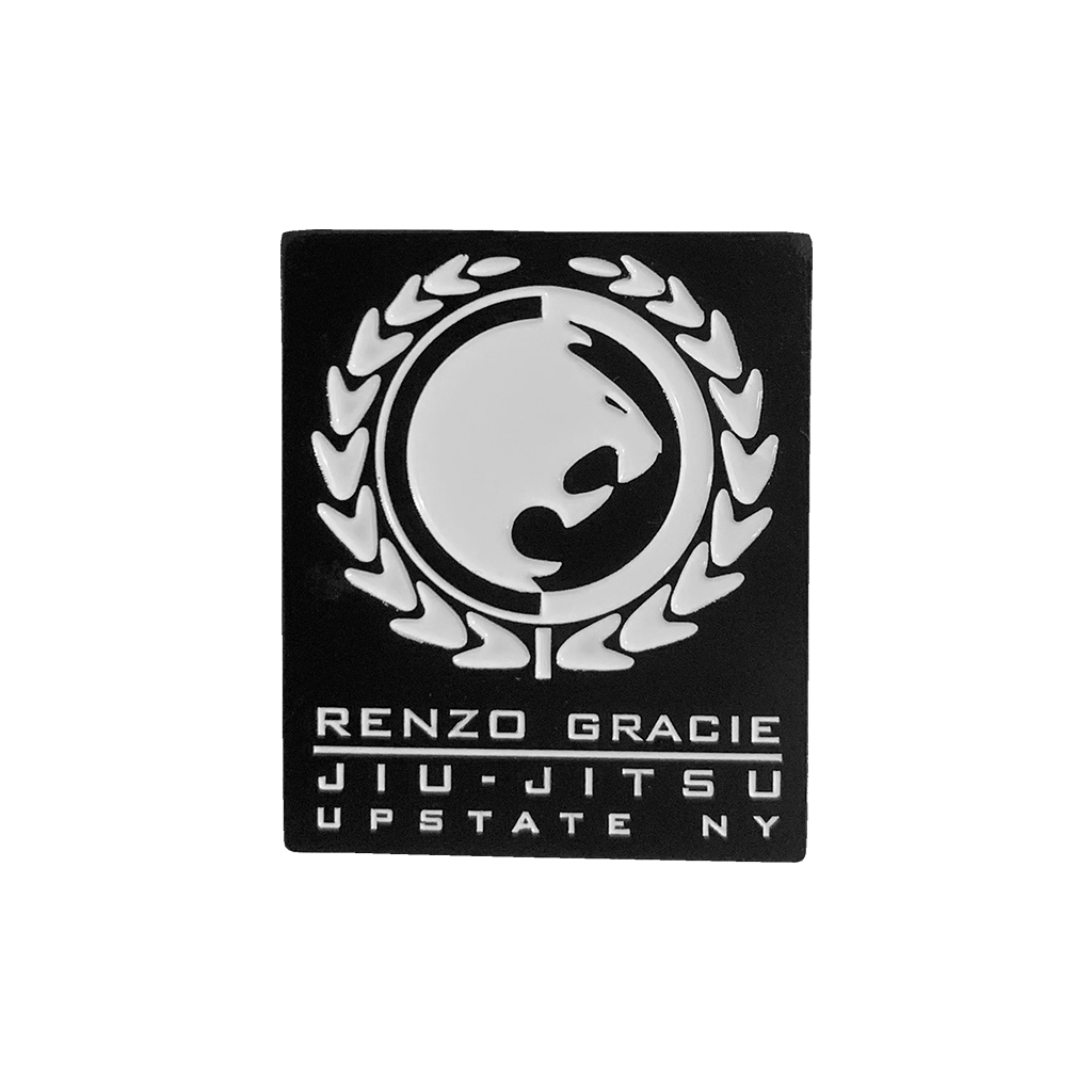 Renzo Gracie Latham "Upstate Lion Laurel" design, rendered as an enamel pin.